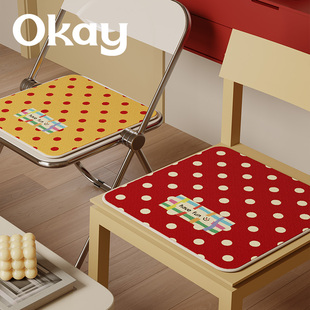 okay复古波点坐垫韩系耐脏学生教室办公室汽车椅垫毛绒久坐软垫子