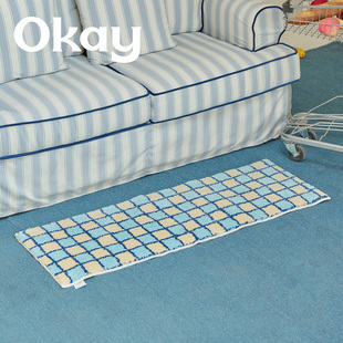 清梦水蓝植绒地毯客厅沙发茶几地垫韩系格子高级简约感卧室床边毯