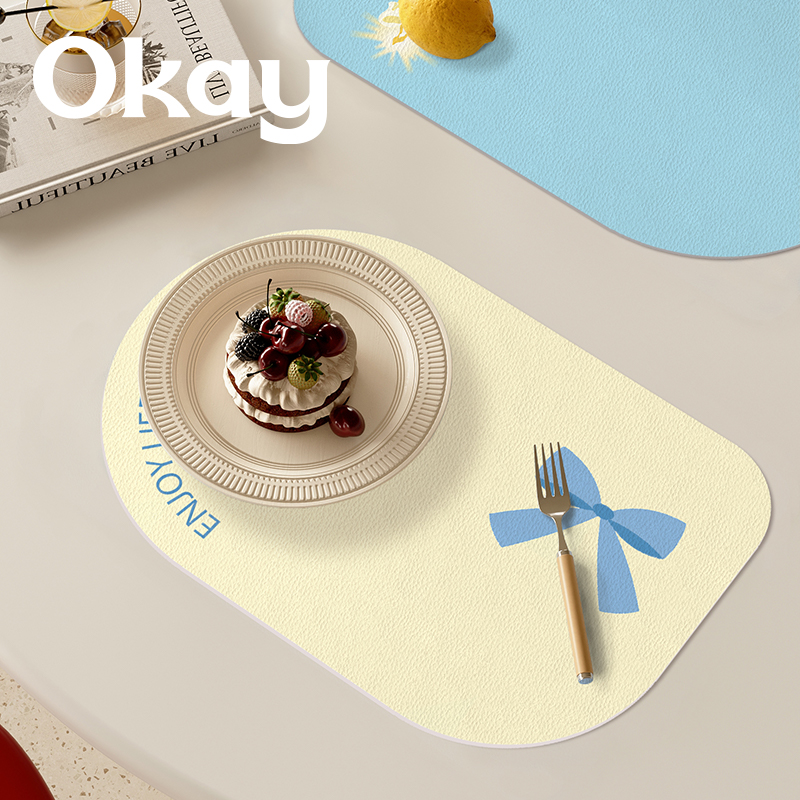 OKAY绮丽蝴蝶结皮革餐垫防水防油可擦免洗 pvc鼠标垫杯垫碗垫隔热