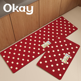 okay复古波点厨房地垫吸水吸油防滑耐脏脚垫高级感百搭简约地垫子