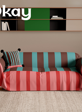 okay复古条纹 沙发巾四季通用ins韩系全包沙发盖布套罩巾简约百搭