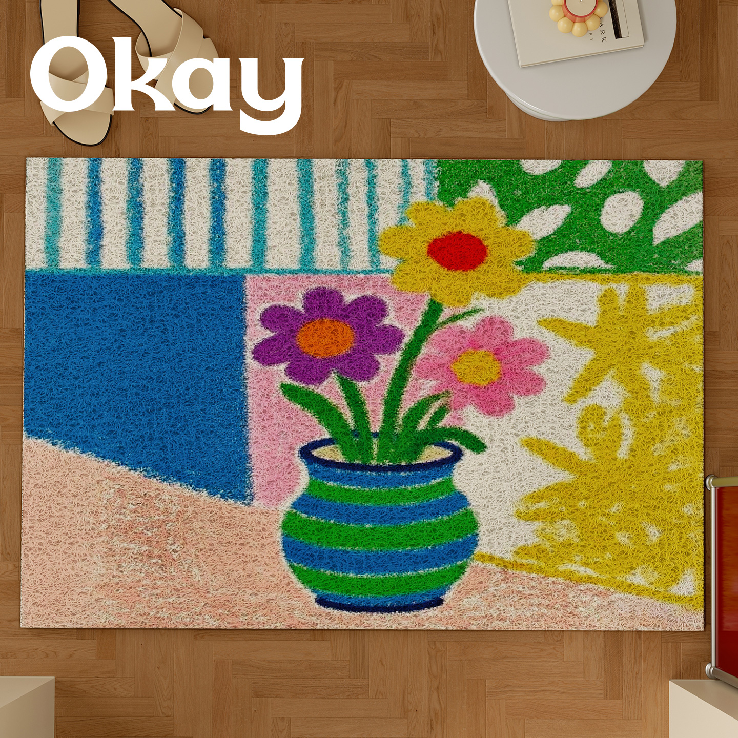 okay涂鸦哈林丝圈入户地垫门口家用可裁剪 pvc耐脏防滑除尘脚垫子