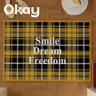 okay珊妮格纹丝圈入户地垫门口家用可裁剪 pvc耐脏防滑除尘脚垫子