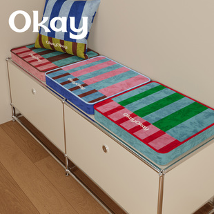 okay复古条纹蒲团软坐垫 ins客厅防滑可拆洗风榻榻米看书韩系椅垫