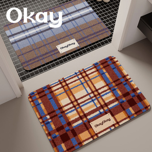 红棕条纹浴室吸水地垫新年喜庆圣诞红色氛围感厕所卫生间门垫脚垫