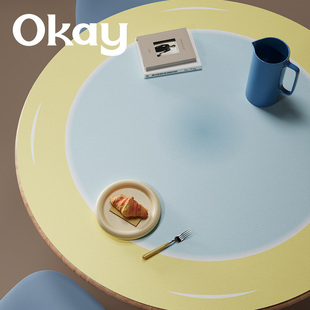 okay多巴胺边框 圆形桌垫皮革餐桌垫pvc简约防水防油耐脏隔热桌布