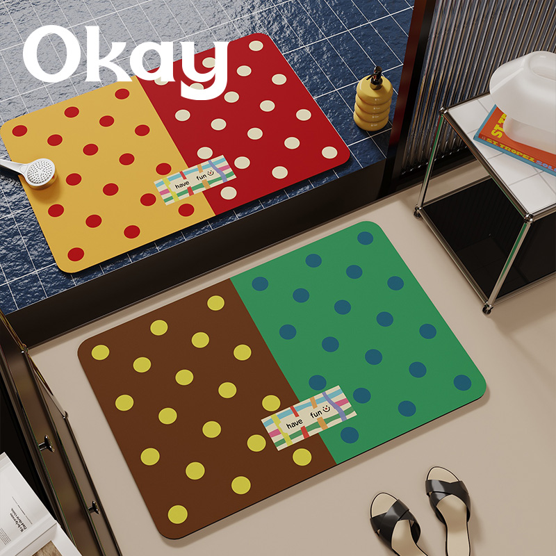 okay复古波点浴室吸水地垫纯色几何厕所门口脚垫卫生间门垫防滑垫