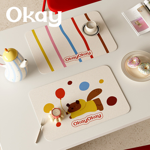 OKAY雨天松鼠皮革餐垫家用卡通简约隔热桌垫防水防油免洗鼠标垫子