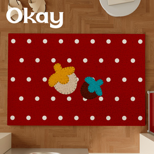 okay波点果蔬丝圈入户地垫门口家用可裁剪 pvc耐脏防滑除尘脚垫子