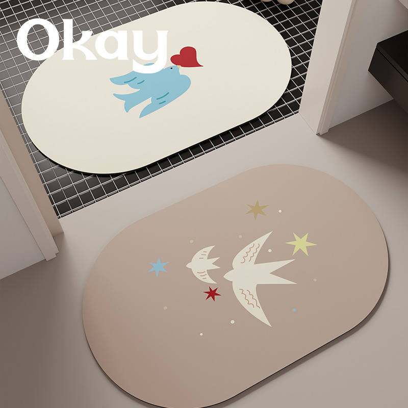 okay世界白鸽浴室吸水地垫简约韩系厕所门口脚垫卫生间门垫防滑垫