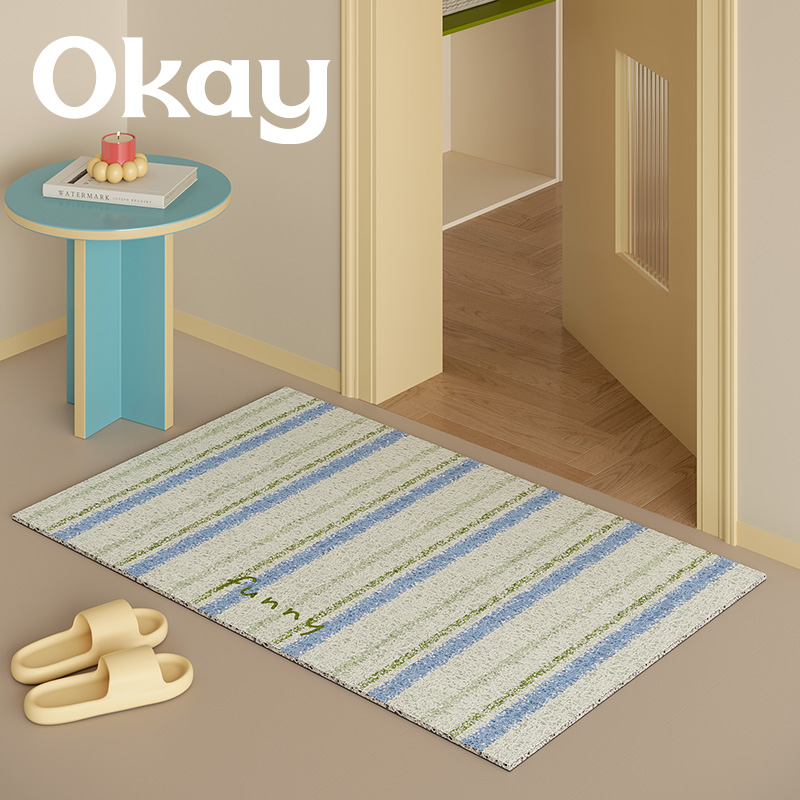 okay黛岭竖纹丝圈入户地垫门口家用可裁剪 pvc耐脏防滑除尘脚垫子