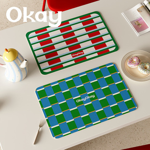 OKAY彩色方块皮革餐垫防水防油 pvc可擦免洗鼠标垫杯垫碗垫隔热垫
