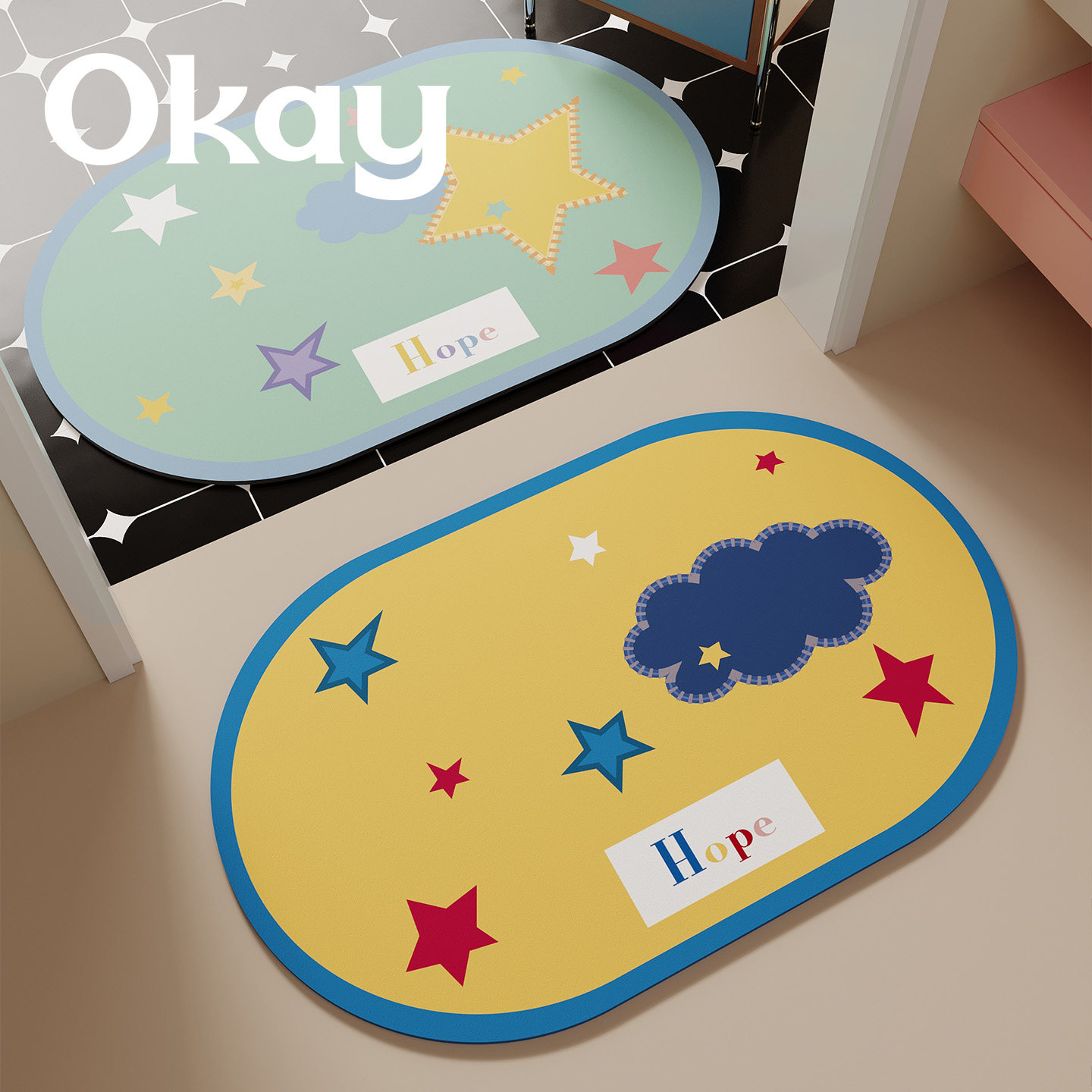 okay星愿云朵浴室韩系简约吸水地垫厕所门口脚垫卫生间门垫防滑垫,居家布艺,家用脚垫,淘宝优惠券,粉丝福利购,淘宝优惠卷