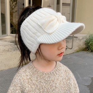 儿童秋冬宝宝毛线鸭舌帽加厚保暖针织帽女童百搭可扎高马尾的帽子