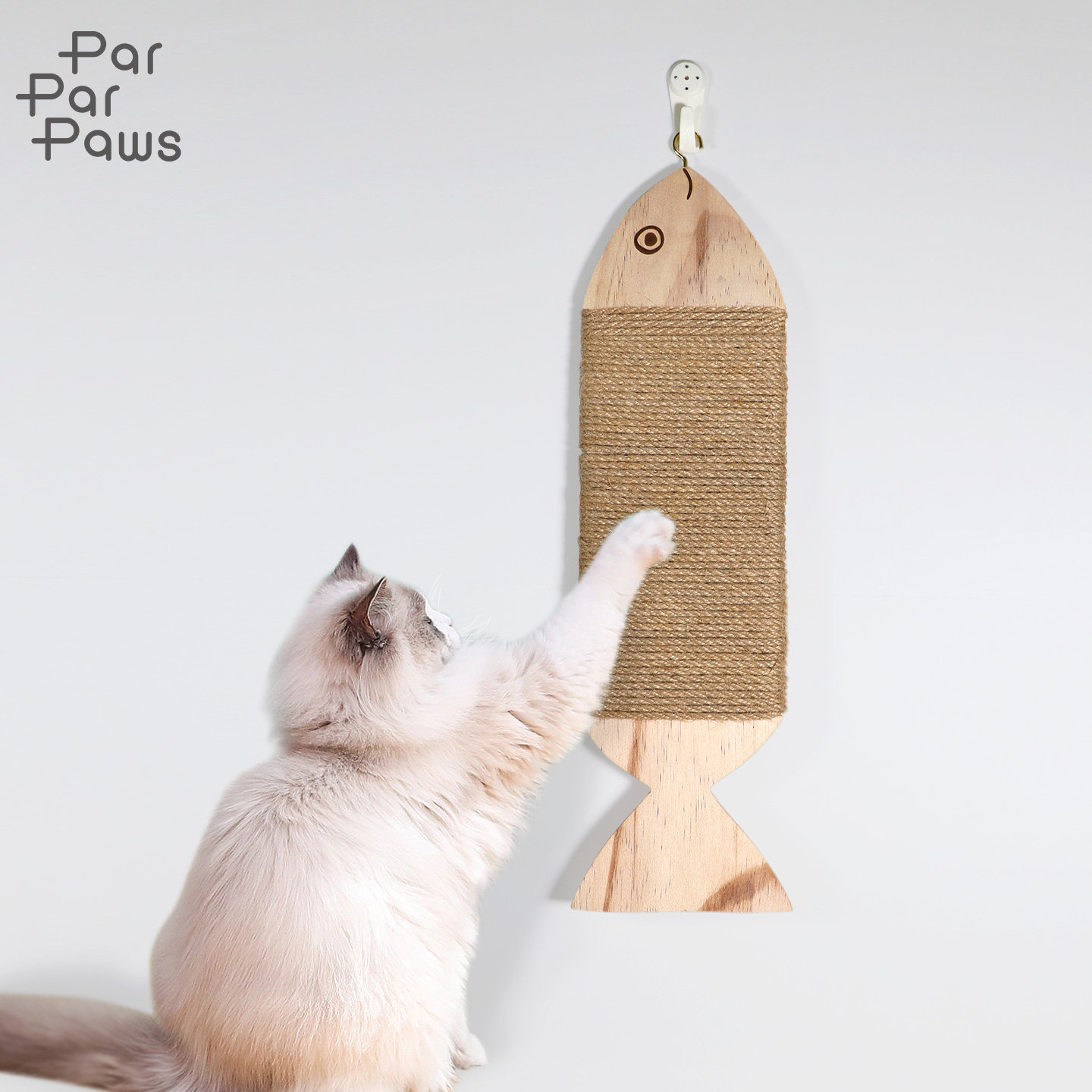 创意鱼形木质剑麻猫抓板室内壁挂式简约自嗨猫磨爪玩具可更换剑麻