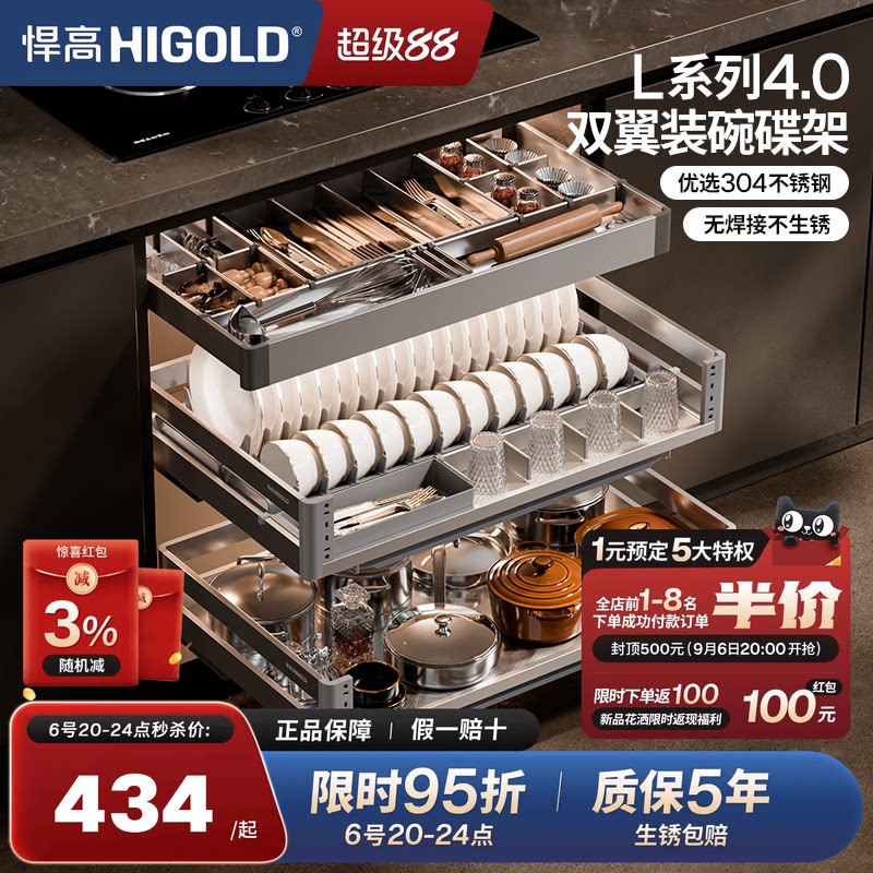 悍高304不锈钢厨房拉篮L4.0碗篮图片