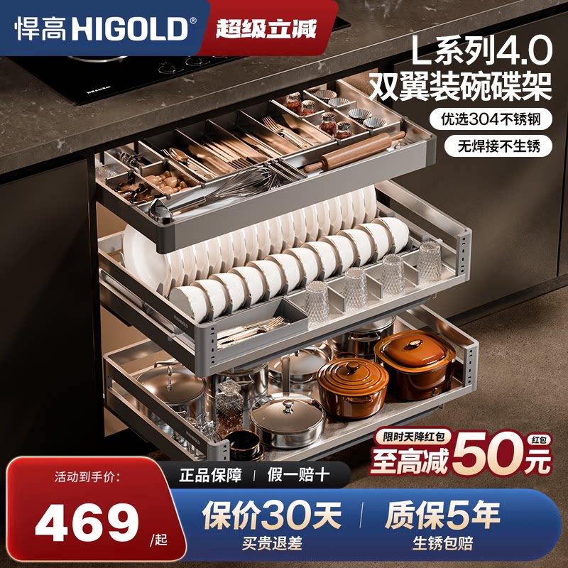 悍高304不锈钢厨房拉篮L4.0碗篮图片
