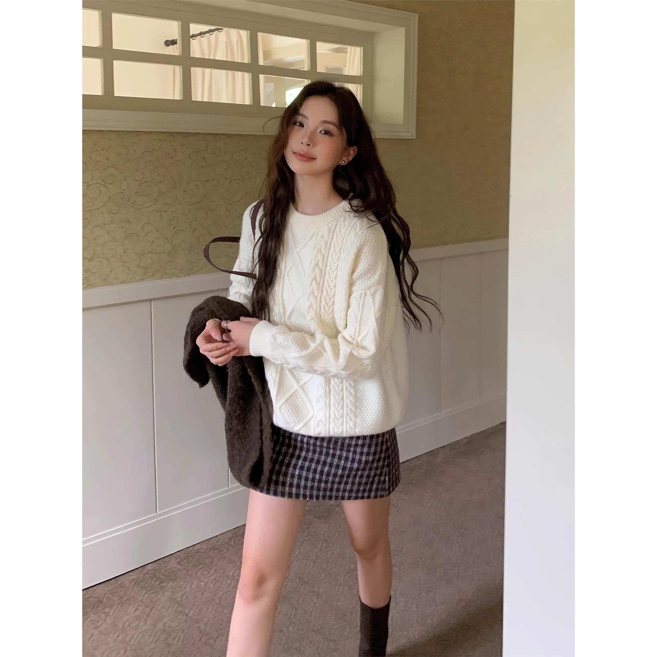 奶呼呼！秋冬奶杏色麻花套头针织衫宽松慵懒风韩系覆古百搭毛衣女,个性定制/设计服务/DIY,棉服工装,淘宝优惠券,粉丝福利购,淘宝优惠卷