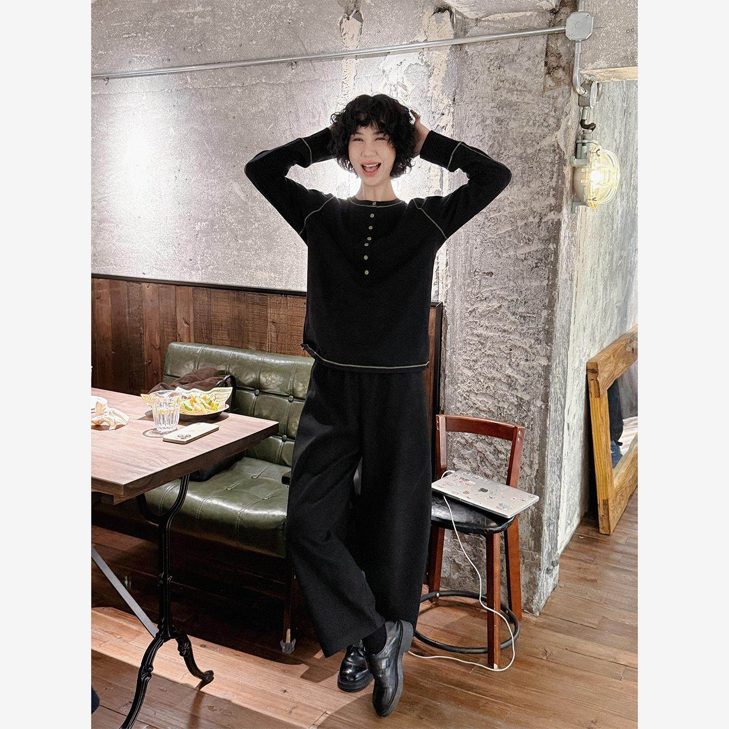 TT设计师【氧气感】亲肤舒适长绒棉针织衫女士春季撞色内搭打底衫,个性定制/设计服务/DIY,棉服工装,淘宝优惠券,粉丝福利购,淘宝优惠卷