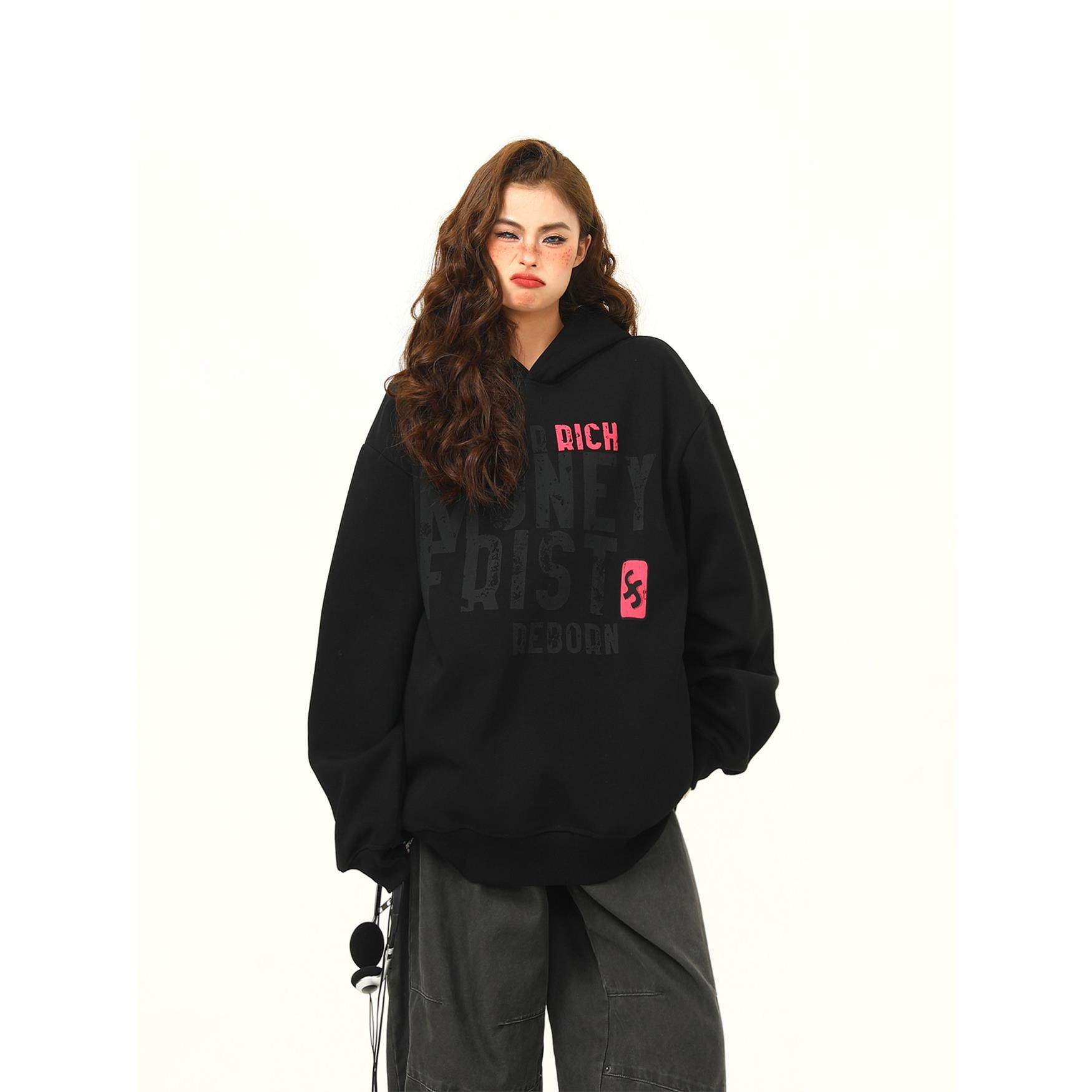 野生阿子美式覆古发泡印花连帽卫衣女2025春季新款百搭情侣外套潮,个性定制/设计服务/DIY,棉服工装,淘宝优惠券,粉丝福利购,淘宝优惠卷