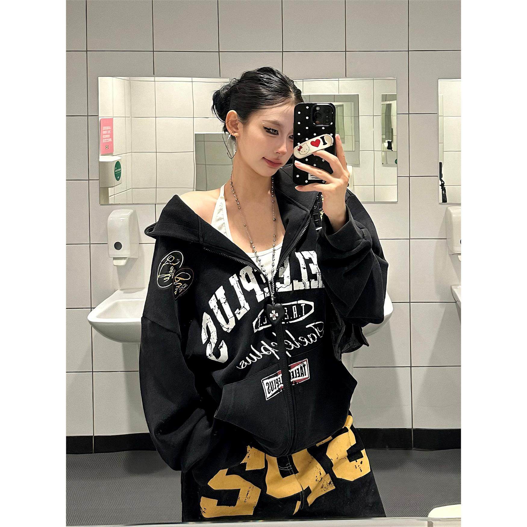 爆爆糖美式覆古字母印花做旧水洗连帽开衫卫衣男女秋宽松拉炼外套,个性定制/设计服务/DIY,棉服工装,淘宝优惠券,粉丝福利购,淘宝优惠卷