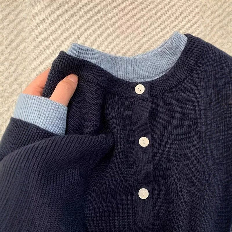 高级感假两件圆领针织衫女秋冬慵懒风宽松毛衣开 衫外套设计感上,个性定制/设计服务/DIY,棉服工装,淘宝优惠券,粉丝福利购,淘宝优惠卷