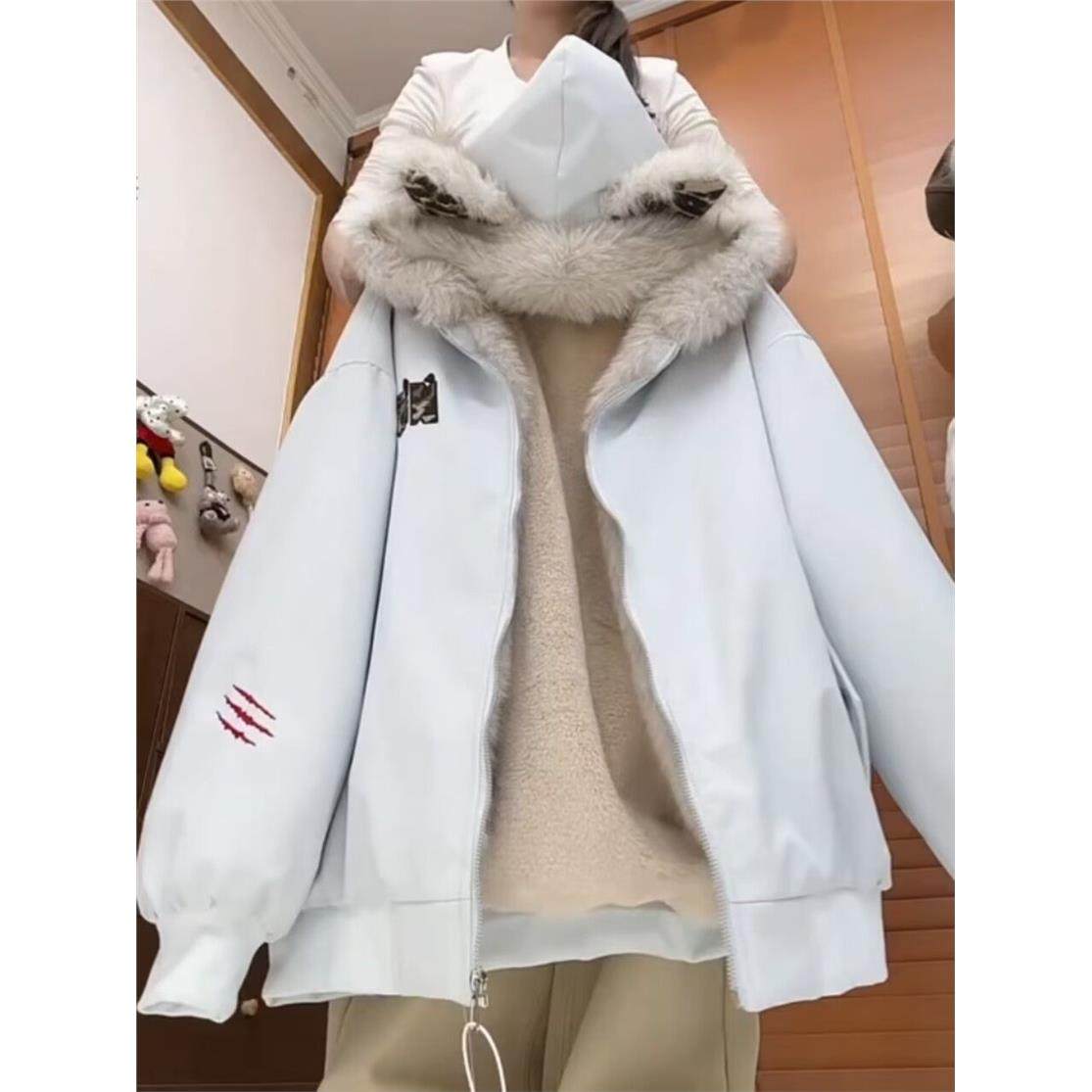 美式覆古可爱豹纹耳朵毛领棉服外套女冬季加绒加厚保暖宽松夹克潮,个性定制/设计服务/DIY,棉服工装,淘宝优惠券,粉丝福利购,淘宝优惠卷