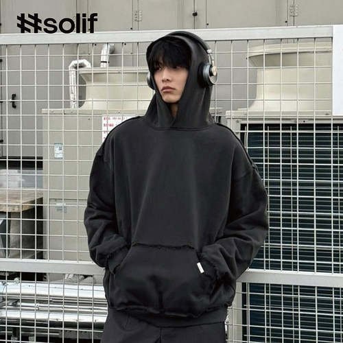 solif原创欧美简约男女同款经典纯棉连帽衫纯色落肩长袖卫衣