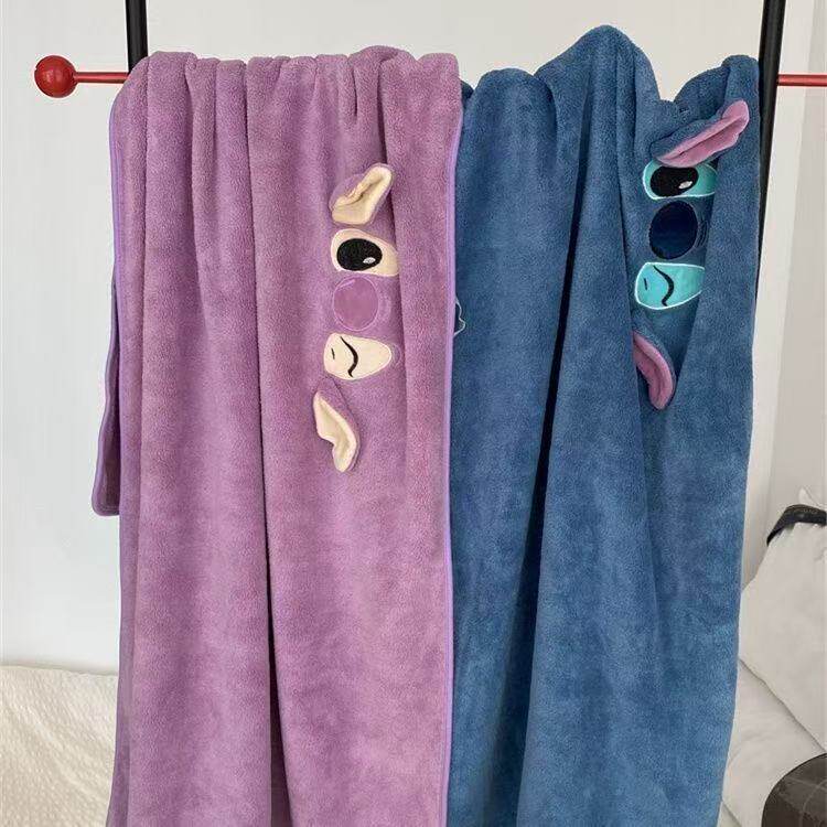 可爱卡通史迪仔浴巾毛巾套装速干新款情侣款珊瑚绒用柔软吸水