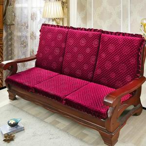 加厚海绵防滑沙发坐垫带靠背红实木质老式联邦椅单人组合毛绒椅垫