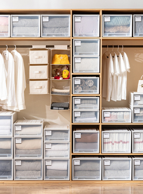 收纳箱家用抽屉式衣服透明整理箱塑料卧室内衣收纳盒衣物储物盒子