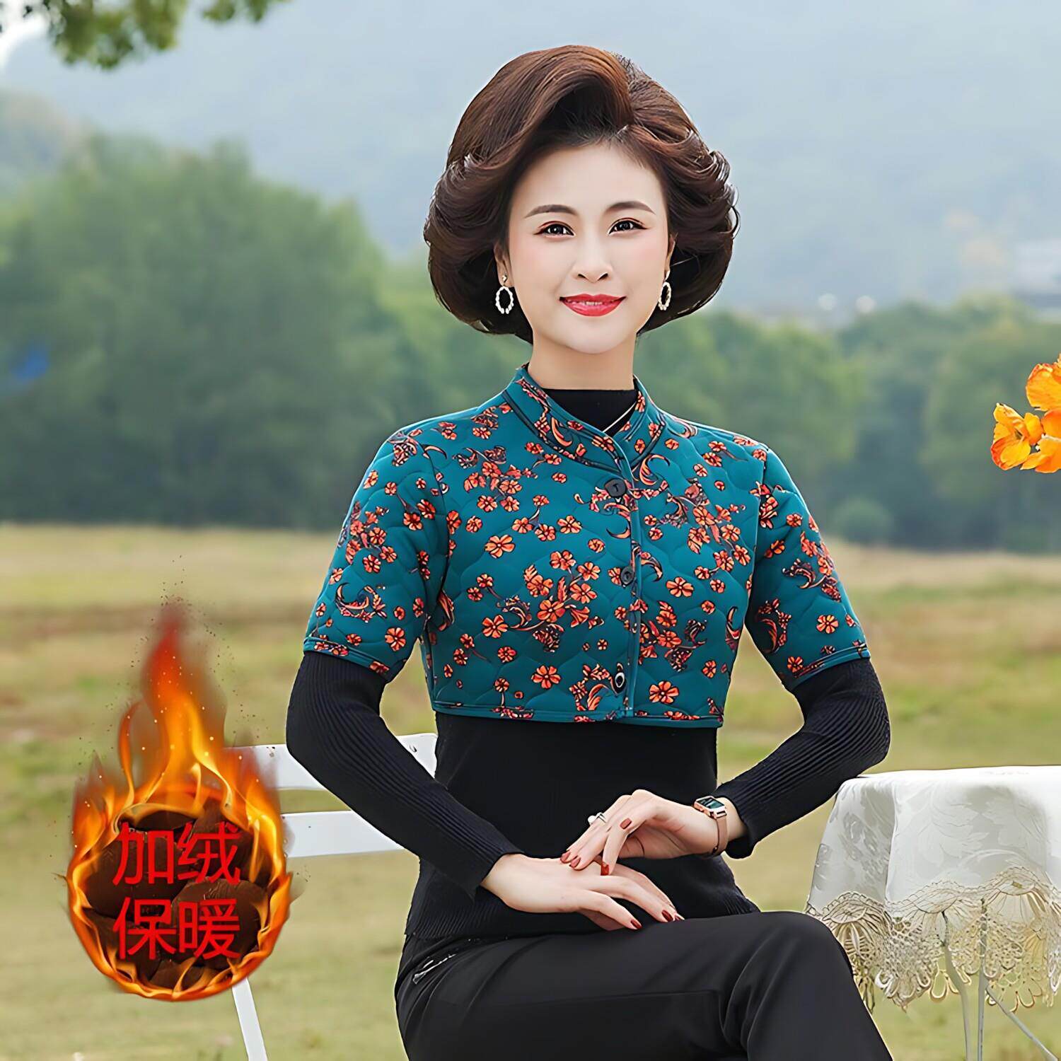 护肩颈椎坎肩秋冬加厚护背披肩男女中老年睡觉防寒保暖坐月子短袖