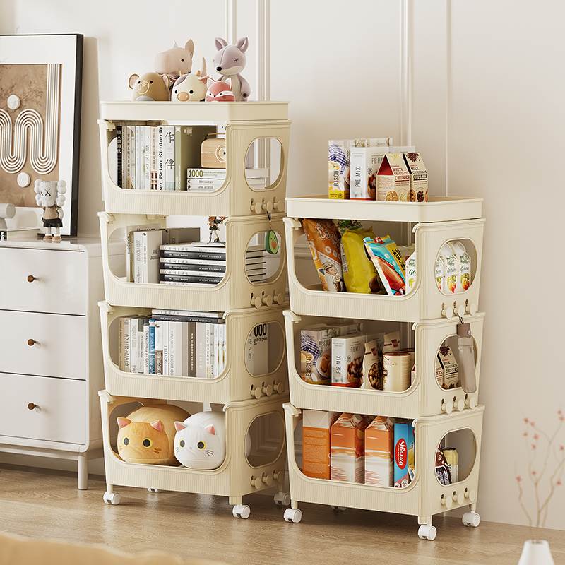 小推车置物架卧室床头带轮多层书架客厅落地可移动书包零食收纳架