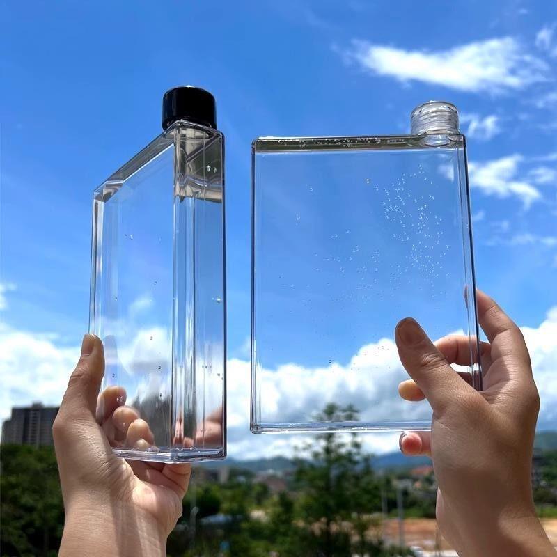 方形扁平水杯塑料纸片水瓶便携运动水壶透明A6防漏塑料学生随手杯