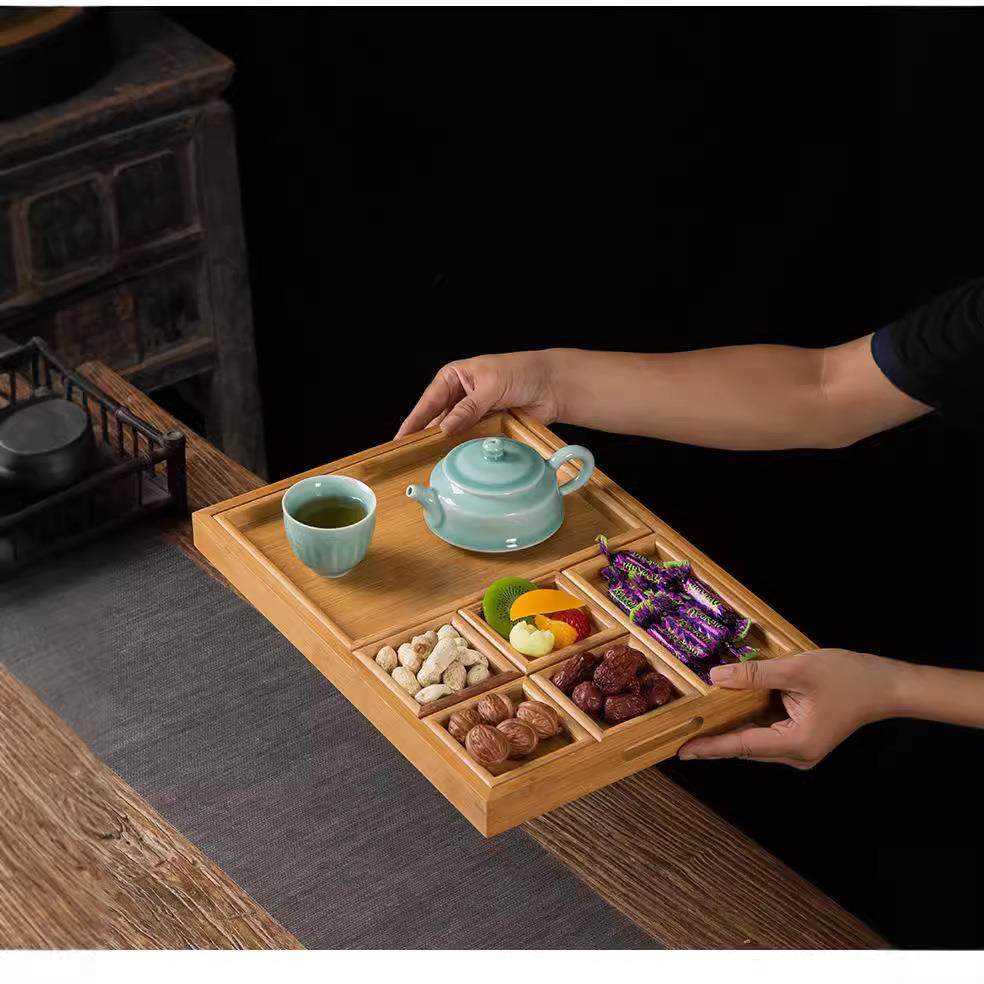 竹制茶点六七件套小茶盘组合长方形托盘家用果盘收纳茶点茶奉