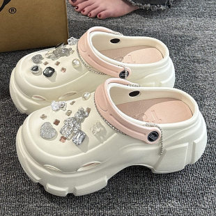 厚底洞洞鞋女款夏季外穿2025新款eva防滑增高跟凉鞋沙滩包头拖鞋