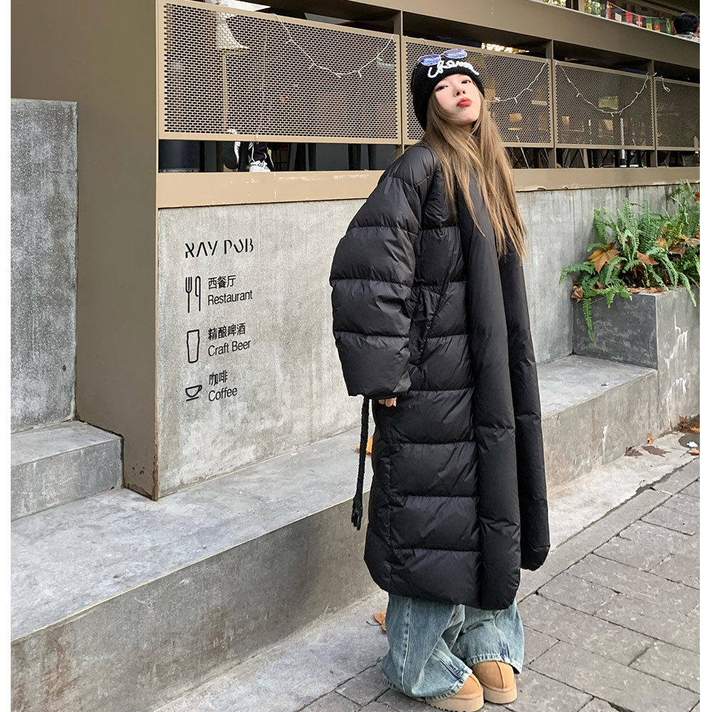 羽绒棉服女2024年新款冬小众设计感韩系高气质黑色长款