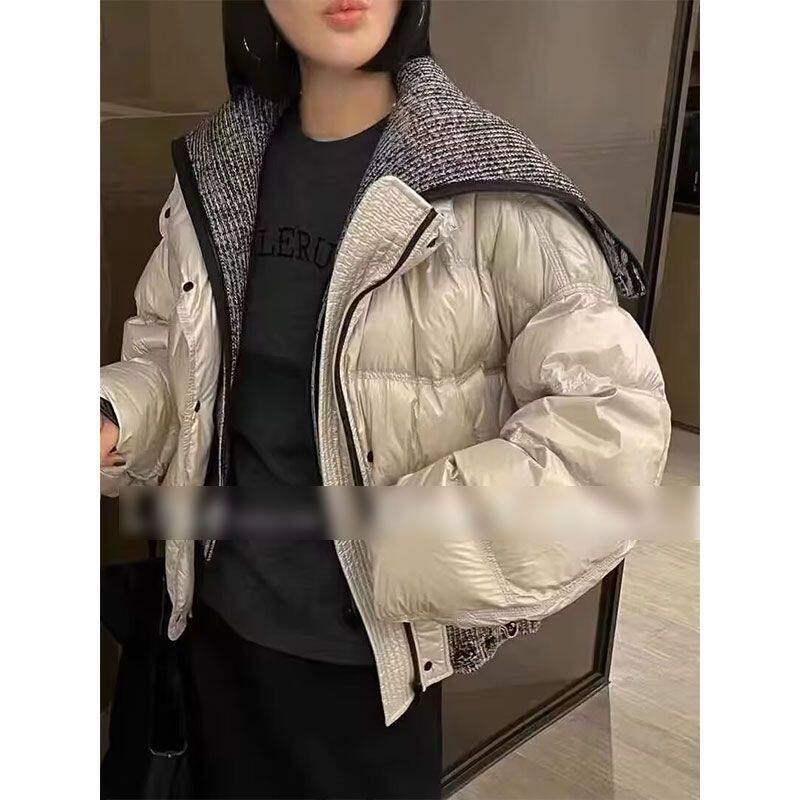 假两件拼接针织大翻领羽