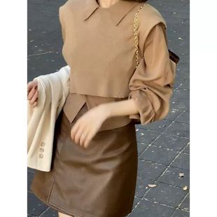 2024早秋新款 女 美拉德茶系搭配一整套轻奢高级感衬衫 马甲三件套装
