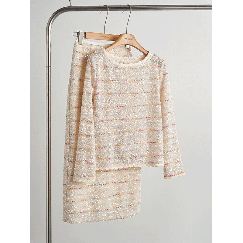 春季搭配一整套小香风亮片针织衫上衣半身裙套装2025新款轻奢女装