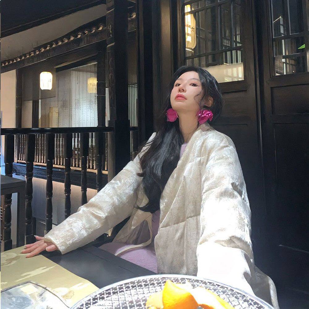 已到货【东方美学】新款中式国风长款高级时尚印花修身棉服外套女