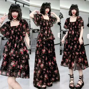 可盐显瘦风长款季时尚甜酷辣妹长短款碎花连衣裙高级连衣裙长裙