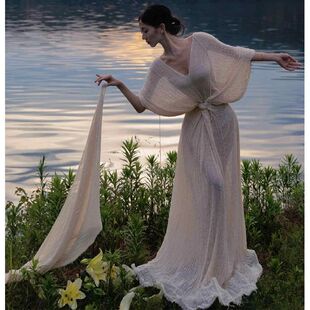 新中式复古简约清冷禅意风礼服裙高级感小众度假风V领长款连衣裙