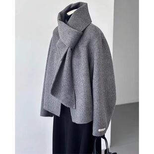 2023新款灰色短款呢子女洋气外套小个子春秋复古高级感超好看