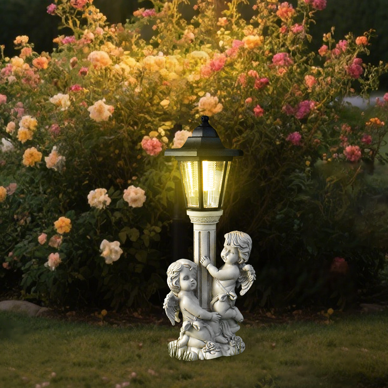 跨境欧式庭院罗马柱天使户外太阳能灯草坪门廊氛围灯家居装饰摆件