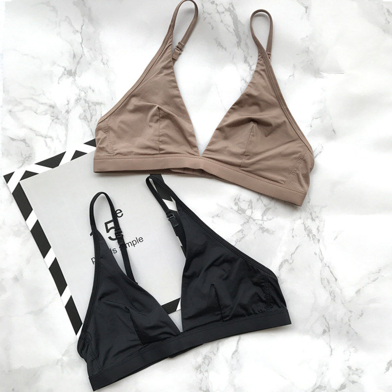 欧美交叉美背挂脖式文胸女超薄无钢圈三角杯简约睡眠胸罩bralette