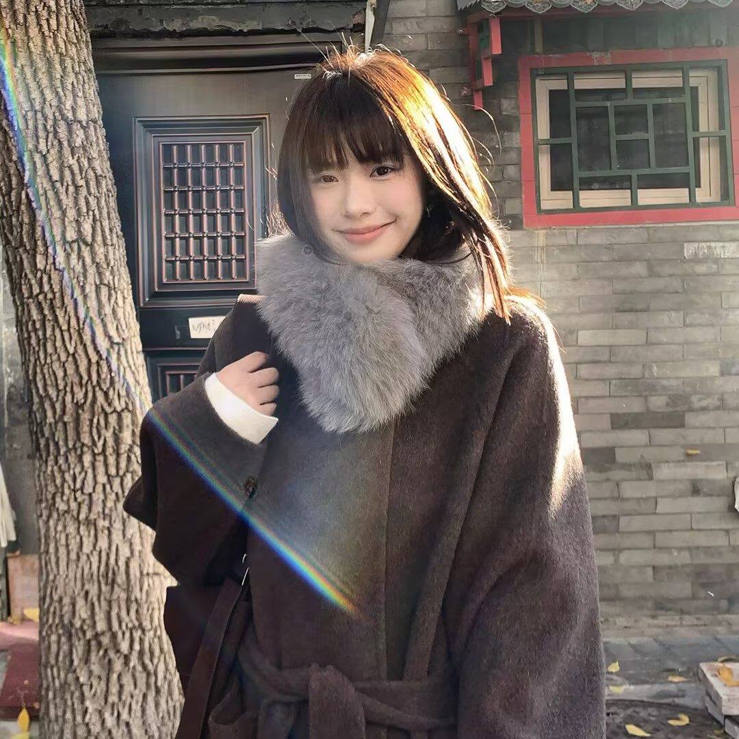 气质灰色仿狐狸毛毛绒围巾女冬季保暖加厚毛领围脖时尚高级感披肩