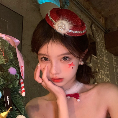 圣诞节闪钻雪花毛球礼帽发夹女节日氛围感拍照装扮道具头饰发饰
