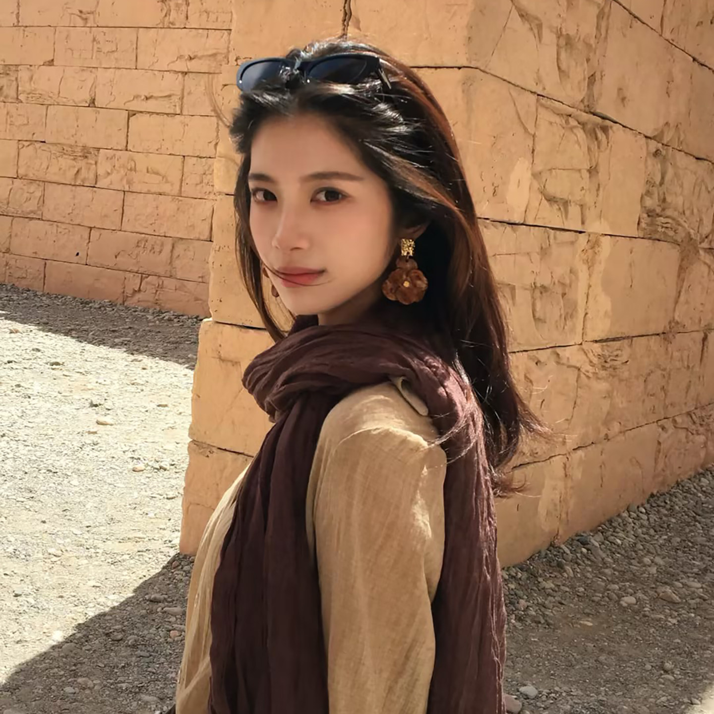 复古民族风褶皱棉麻长条丝巾女夏季薄款川西大西北废土风围巾配饰
