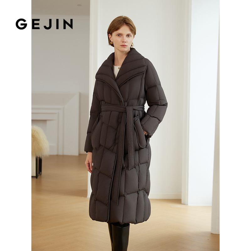 歌锦高含260G加厚保暖鹅绒羽绒服外套女长款过膝大翻领冬季新款